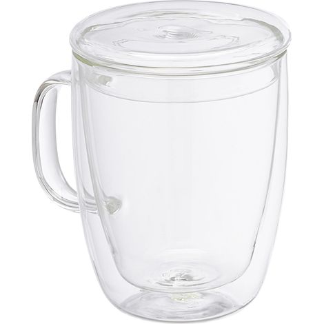 Set di 2 tazze da caffè a doppia parete design chic soggiorno 12 x 9 cm in vetro trasparente 130011951
