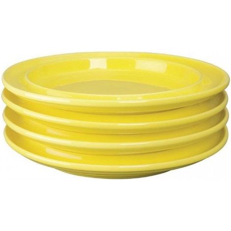 Lot de 4 assiettes rondes à bord surélevé, en porcelaine jaune