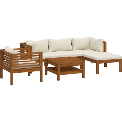 Salon de jardin 6 pcs avec coussin crème Bois d'acacia solide vidaXL (1/5)