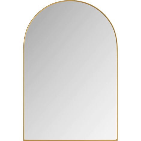 Bogenspiegel-Schrank mit Metallrahmen und Glasablagen, Gold, 91 x 61 x 12 cm (1/5)