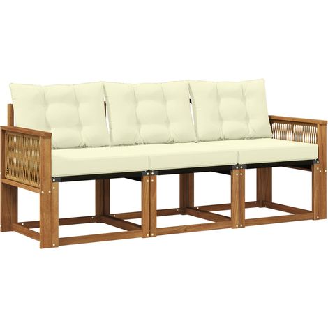 Outdoor Sofa Set with Cushion 3 pcs Natural and Cream vidaXL