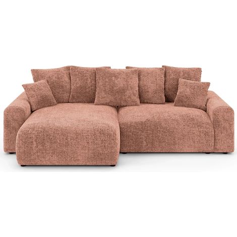 OLI - Canapé d'angle convertible tissu chenille 4 places - Terracotta