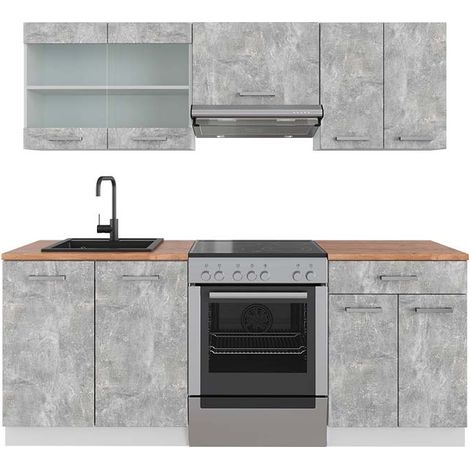 Cucina componibile R-Line, Cemento/Bianco, 200 cm , PL Rovere, Vicco (1/5)