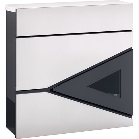 Wall Mounted Post Box with Viewing Window, 2 Lock, Modern Galvanised Steel Mailbox with Copper Core, Weatherproof Letterbox for Outdoor Use, Easy to Install, Silver