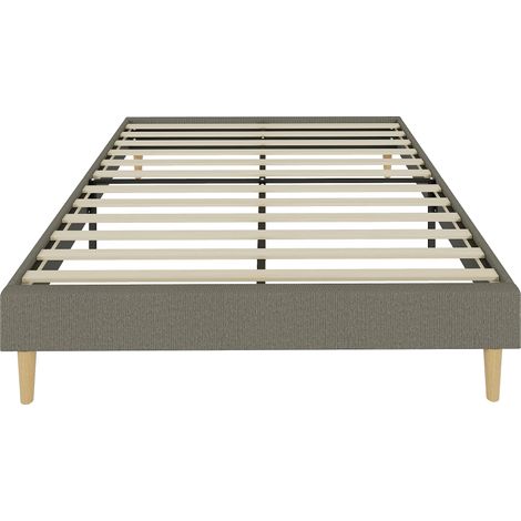 Bettgestell (140 x 190 cm) mit Holzlattenrost, Doppelbettbezug aus Cord, grau (1/5)