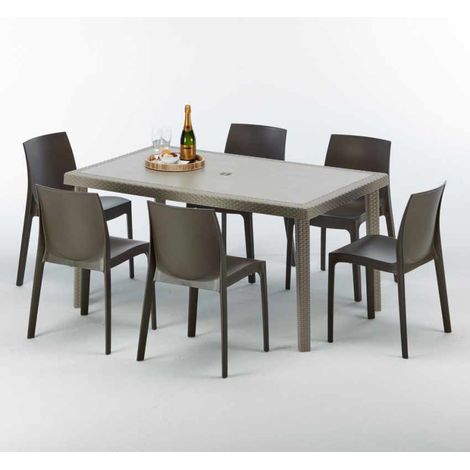 Tavolo Rettangolare Beige 150x90 cm con 6 Sedie Colorate Marion