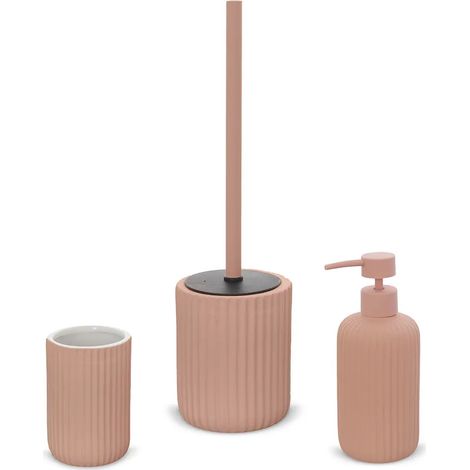 Set accessori bagno 3 pezzi in ceramica rosa soft touch Spring (1/5)