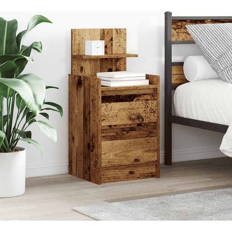 Nachttisch mit 2 Schubladen Altholz-Optik 38x34x80 cm