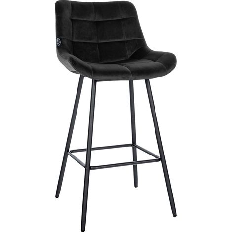 Sgabello da bar x1 con poggiapiedi rivestimento in velluto nero base a quattro gambe in metallo nero 100005466