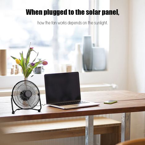 Ventilateur de refroidissement en fer USB 8 pouces 2,5 W 5 W 5 V avec panneau solaire pour les voyages en plein air (1/5)