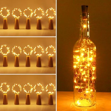 15 pièces LED Bouteille Lumières,LED Bouteille Guirlande,2m 20 LED Lampes de Bouteille Lumière Fil en Cuivre Décoration pour Party, Noël, Blanc Chaud (1/5)