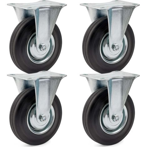 Wiltec Set 4 ruote fisse in gomma piena 200 mm nucleo in metallo e piastra di fissaggio 150kg/ruota