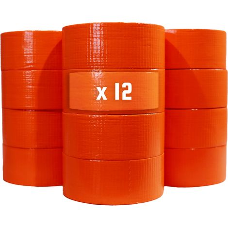 Tecplast – Lot de 12 rubans adhésifs toilés orange 50 mm x 33 m – Résistance traction et déchirement – Étanchéité pour bâches et câbles