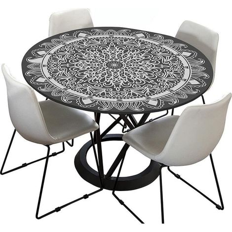 Tischdecke Outdoor Rund 70 cm Abwaschbar Wasserabweisend Lotuseffekt Schwarzgrau Mandala