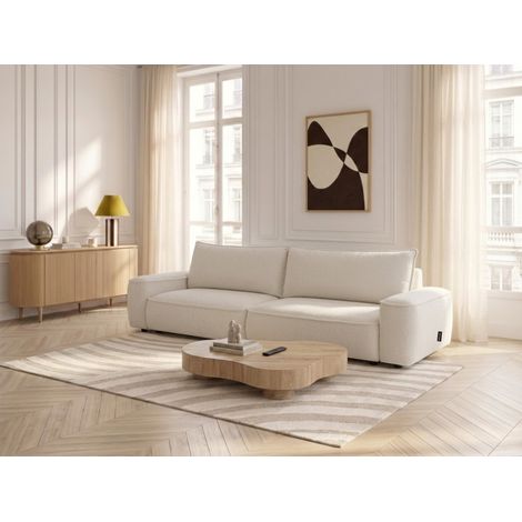 BOBOCHIC - Canapé droit convertible 3 places HONORE tissu chenille Blanc (1/5)
