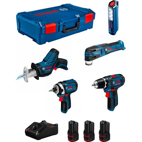 KIT 5 OUTILS Bosch Professional : GSR 12V15 + GOP 12V28 + GDR 12V105 + GSA 12V14 + GLI 12V300 + 3x2,0Ah + Chargeur,XLBoxx-061599