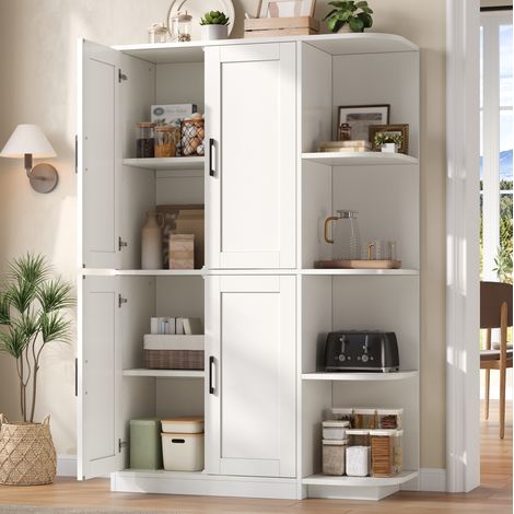 Credenza 103x40x163 cm in MDF bianco con contenitore salvaspazio FloraGrace (1/5)