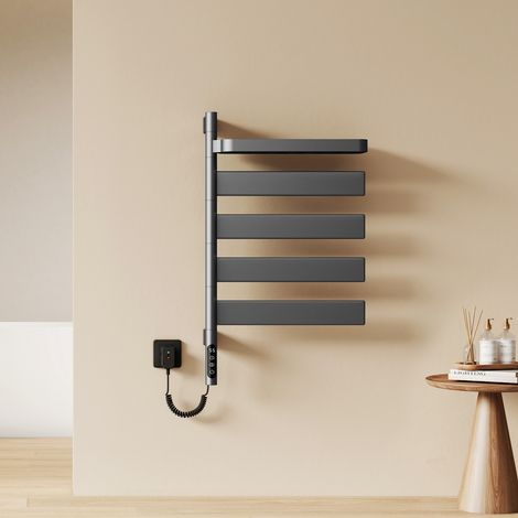 EMKE Elektrischer Handtuchhalter 45 x 76 cm 120 W mit Ablage LED-Display Multi-Modi 180° drehbar WLAN App IP45 Anthrazit (1/5)