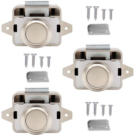 3 x Push Button Latch, Push Button Lock, Keyless Furniture Lock, Push Button Latch, for Camper Van Caravan Cupboard Drawer Door (Beige) (1/5)