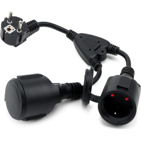 Rallonge électrique avec 2 Prises Schuko - Adaptateur de Prise Distribution à 2 Voies - étanche IP44-3 x 1,5 mm² - 16A/ 250VExtensions Multiprises pour Maison, Bureau, Extérieur (1/5)