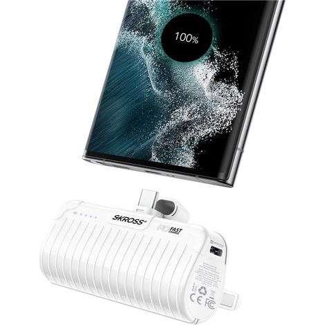 SKROSS - Cargador portátil de 5000 MHz - Fuente de alimentación de Carga rápida USB-C para Cargar Smartphones y Tablets. Cable USB-C de 30 cm Incluido