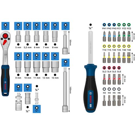 Bosch 1/4"-Ratschen-Set, 37-tlg. - 1600A03AC7 (1/3)