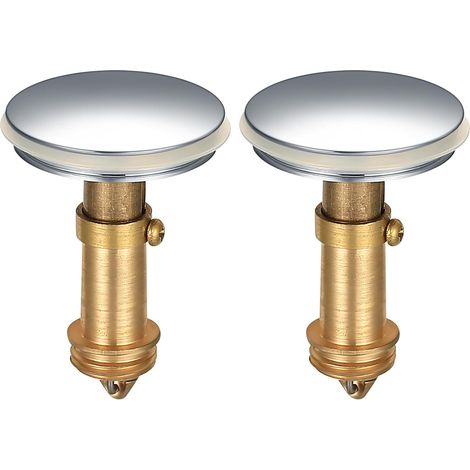 Lot de 2 bouchons d'évier pop-up pour salle de bain, cuisine, lavabo - 38 mm - Laiton massif chromé (1/5)