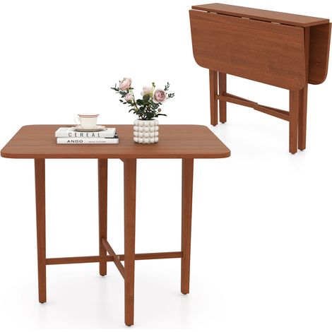 Table à Manger Carrée en Bois pour 2-4 Personnes avec 2 Panneaux Rabattables, Pieds en Bois de Caoutchouc, Table à Dîner Pliable, Table Extensible (1/5)