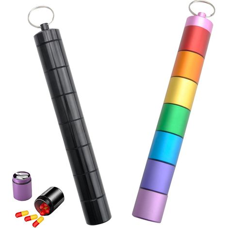 Boîte à pilules 7 jours, 2 Paquets Pilulier, Organisateur de médicaments en combinaison,Boîte à pilules portable en aluminium, Étanche Résistante à l'humidité pour les voyages et le camping (1/5)