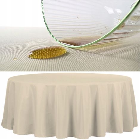 Nappe champagne anti-taches, lisse, pour table ronde, 320 cm de diamètre, polyester, 180 g (1/5)