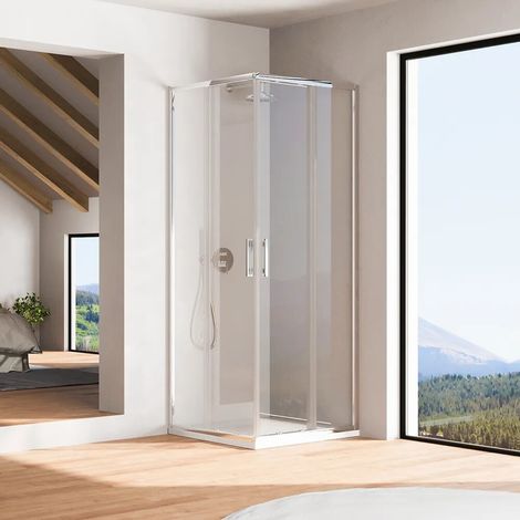 Box Doccia Scorrevole 75x75cm con Profili Slim in Alluminio Cromati Vetro 6mm Trasparente h190 - Reversibile Mod. Portofino (1/5)