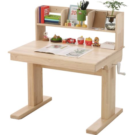Bureau enfant réglable en hauteur en bois massif avec plateau inclinable et rangement naturel (1/5)
