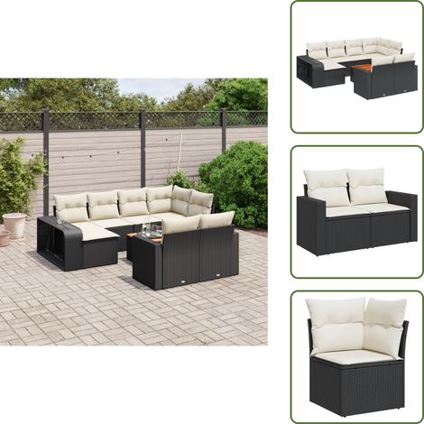 The Living Store 11-tlg. Garten-Sofagarnitur mit Kissen Schwarz Poly Rattan - Gartenmöbel - Gartensorte - Outdoor Möbel - Lounge Set - Esstischset (1/5)