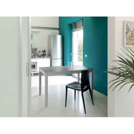 Tavolo Traffic Allungabile 130/210 cm in Melaminico Grigio Chiaro con Gambe in Faggio Massello - Design Salvaspazio Moderno (1/5)