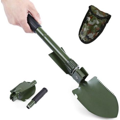 Pala badile pieghevole in metallo campeggio giardinaggio emergenza con custodia
