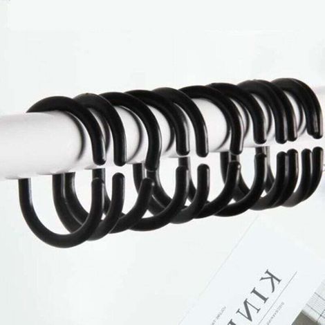 12PCS Noir anneaux coulissants en plastique pour rideau de douche (1/4)