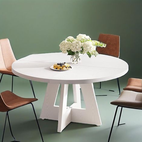 Table de salle à manger ronde de 120 cm pour 4 personnes, style maison de campagne, avec plateau et pieds en bois. Table de salle à manger traditionnelle de ferme. (1/5)