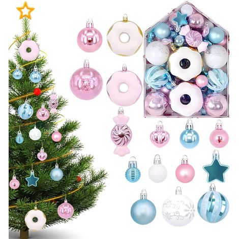 72-teiliges Set Weihnachtskugeln (blau und rosa) – unzerbrechliche Christbaumkugeln und farbenfrohe Dekokugeln (1/5)