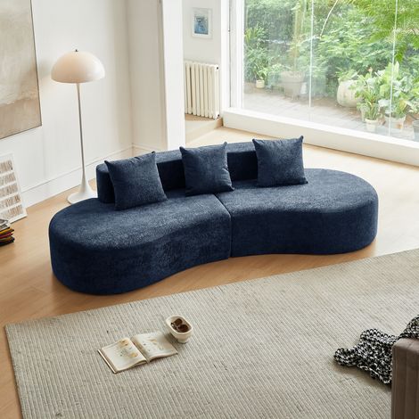 Canapé d'angle 3 places modulable pour salon avec 3 coussins, 277x103x68 cm, velours bleu (1/5)