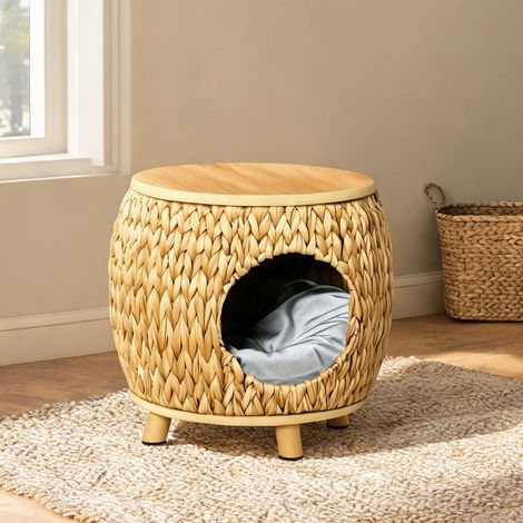 Maison pour chat hellbraun Naturholz Grau 44 x 43 x 42 cm (1/5)