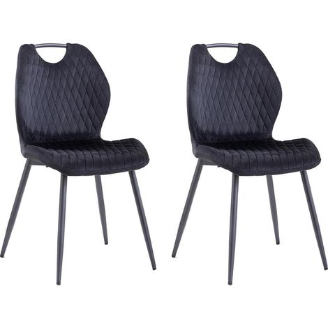 2er-Set Esszimmerstühle, Polsterstühle mit Stoffrückenlehne, Metallbeine, Schwarz (1/5)