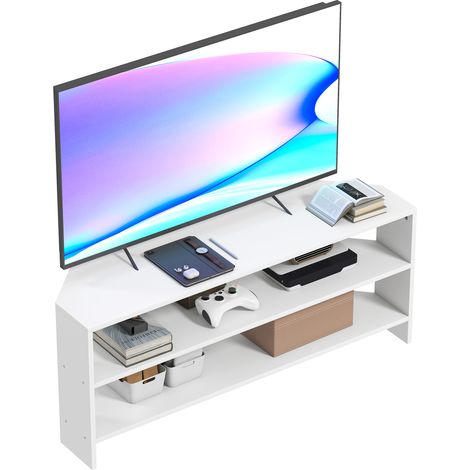 Mobile TV ad Angolo per 47" Max 110x36x45 cm con 2 Ripiani a Giorno in Legno Bianco (1/5)