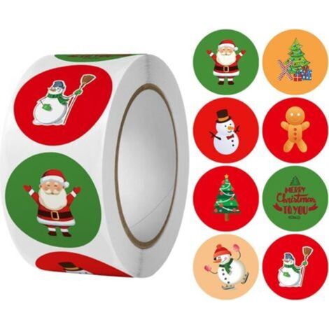 Lot de 500 autocollants de Noël Ronds Pour cadeau de Noël Joyeux Noël Étiquettes autocollantes Rouleaux Étiquettes Merry Christmas (1/4)
