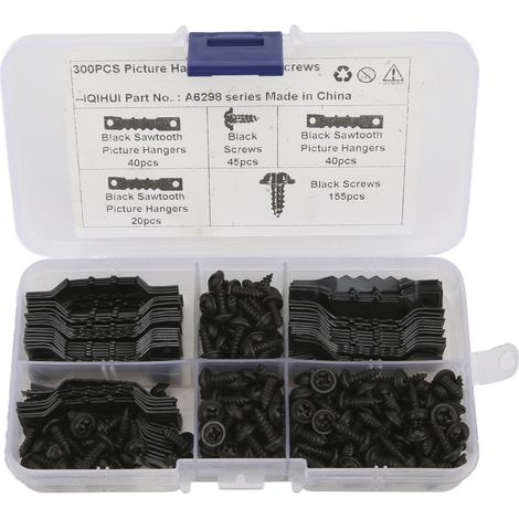 Crochets à dents pour cadres: 100 pièces résistants à la rouille avec 200 vis - Noir Accrochage stable et durable (1/5)