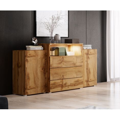 Cómoda 150 cm URBAN, cajonera, iluminación LED incluida, color wotan (1/3)