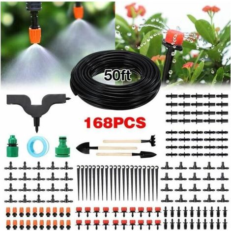 Kit d'irrigation Goutte 168 PCS 50FT Jardin Systeme d'arrosage Automatique Avec 3 Pelles Pour Pelouse Plante Potager Serre (1/5)