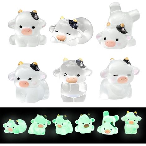 6 pièces Mini Figurines de Vaches Petits Animaux Lumineux en résine Mini Figurines en résine Petits Animaux en Plastique Animaux Miniatures pour Le Jardin, Le Paysage, la Maison (1/5)