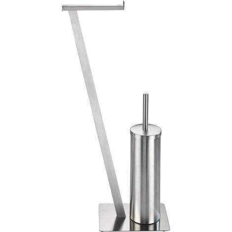 WENKO Piantana set WC Lirio , stender per carta igienica e scopino WC, portarotolo WC, piantana portarotolo incl. scopino, acciaio inox resistente contro la ruggine, 15 x 68,5 x 30 cm, opacizzato (1/4)