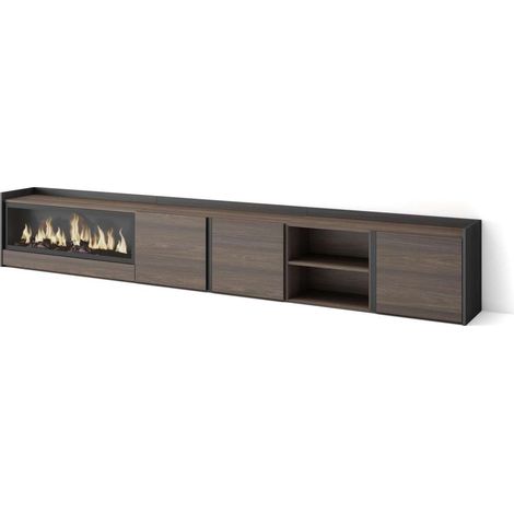Mueble TV Benaoján-02 de 315x50x35 cm con chimenea eléctrica XXL, color roble oscuro y negro (1/4)