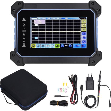 Oscilloscope numérique portable 2 voies 110MHz, échantillonnage 250MSa/s, écran tactile, kit avec sonde, alimentation AC 100-240V prise UE, mesure précise pour électronique et dépannage. (1/5)